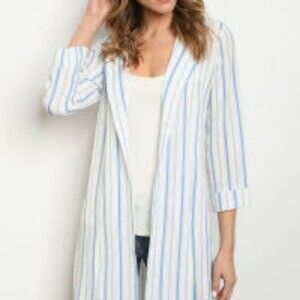 Blue Pen Striped Cardigan S